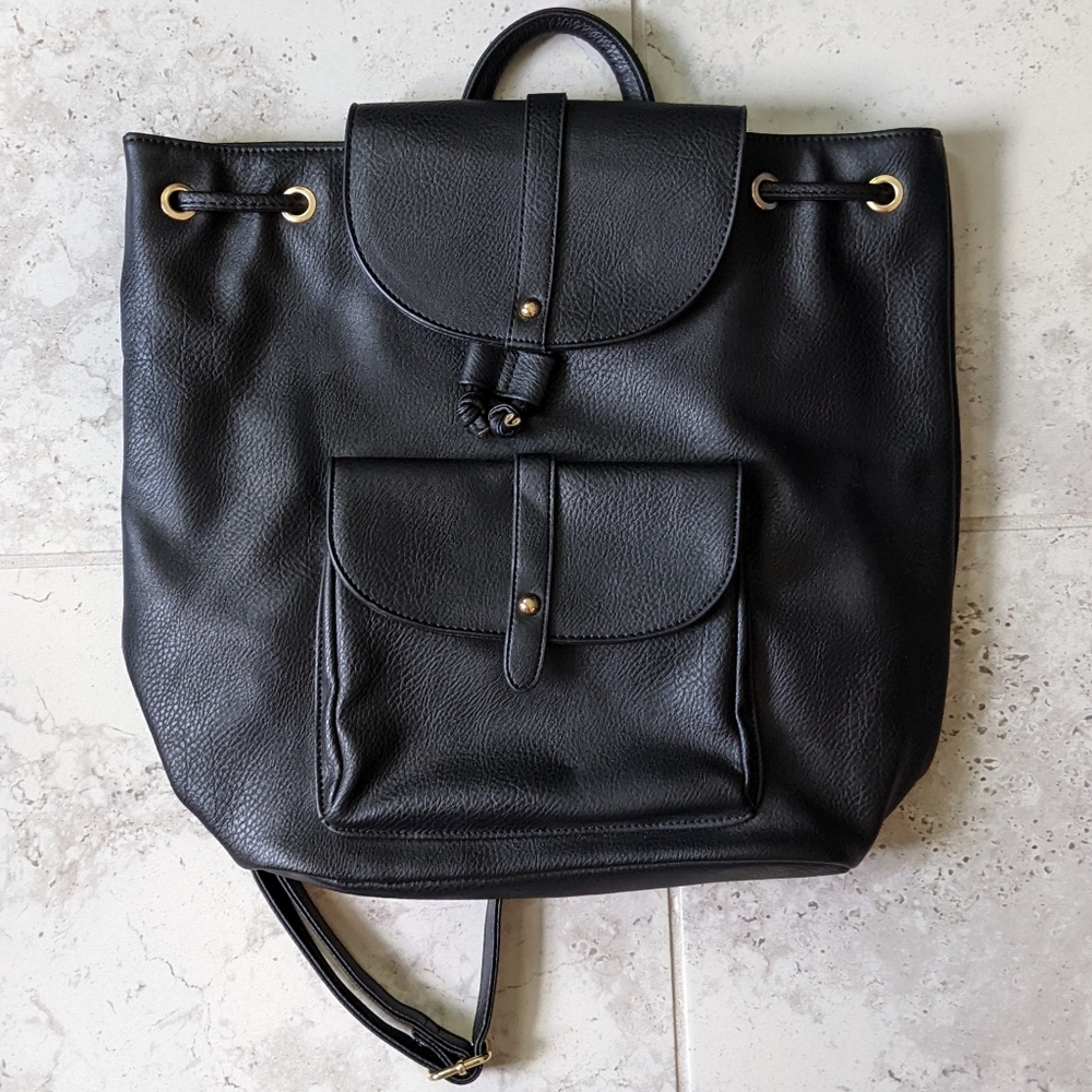 JustFab Black Faux Leather Backpack Purse Bag